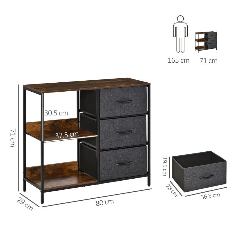 Black Fabric Drawer Storage Cabinet with Shelves