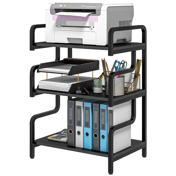 Black 3-Tier Printer Stand with Storage Shelves, 55 x 40 x 77cm - Home Office Printer Table