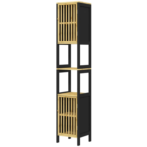 Bamboo Retro Cut-Out Tall Bathroom Storage - Natural Wood Color