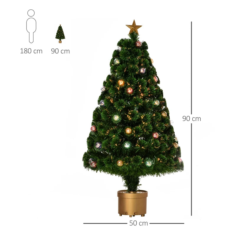 3FT Green Fiber Optic Prelit Christmas Tree with Golden Stand