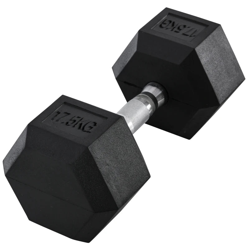 Black 17.5KG Rubber Hex Dumbbell Set - Portable Hand Weights for Home Gym