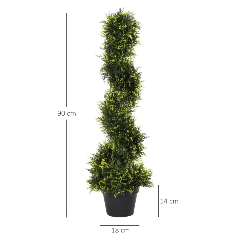 Set of 2 Green Artificial Spiral Topiary Trees - Indoor/Outdoor Decor