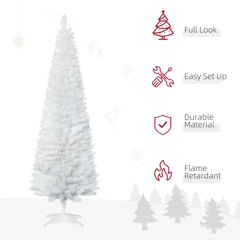 6ft White Pencil Slim Artificial Christmas Tree with Realistic Branches