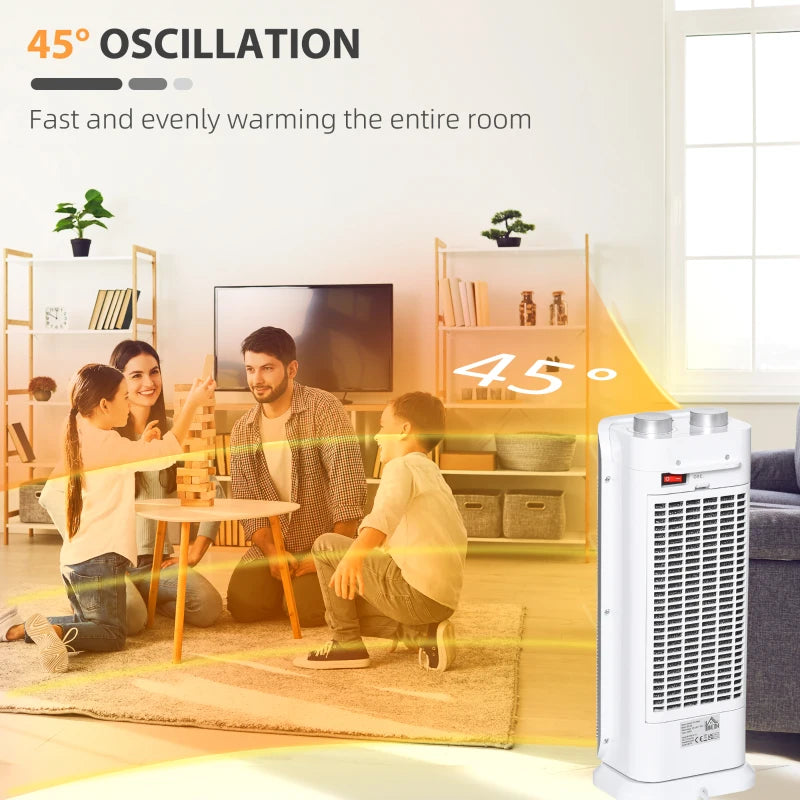 White Ceramic Oscillating Space Heater - 1000W/2000W, Home & Office