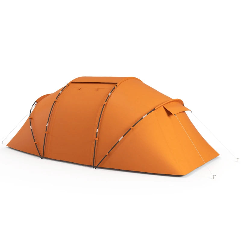 6-Person Orange Camping Tunnel Tent with Two Bedrooms and UV Protection