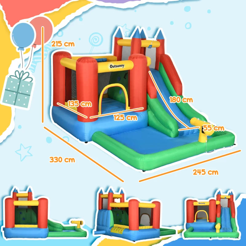 Kids 6-in-1 Inflatable Water Slide Bounce House - Blue