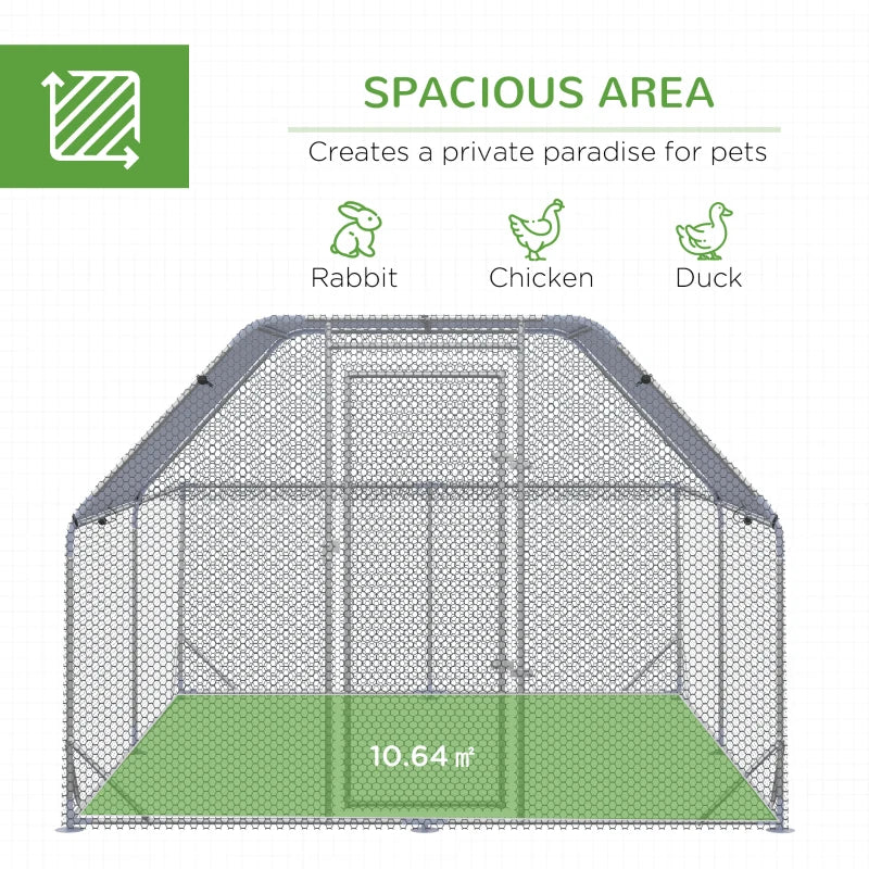 Large Outdoor Chicken Run with Roof, Hen House for 10-12 Chickens, 2.8 x 3.8 x 2 m