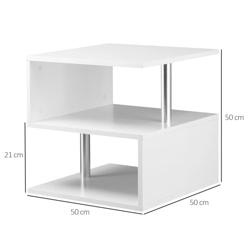 White Wooden S-Shaped Coffee Table with 2-Tier Storage Shelves