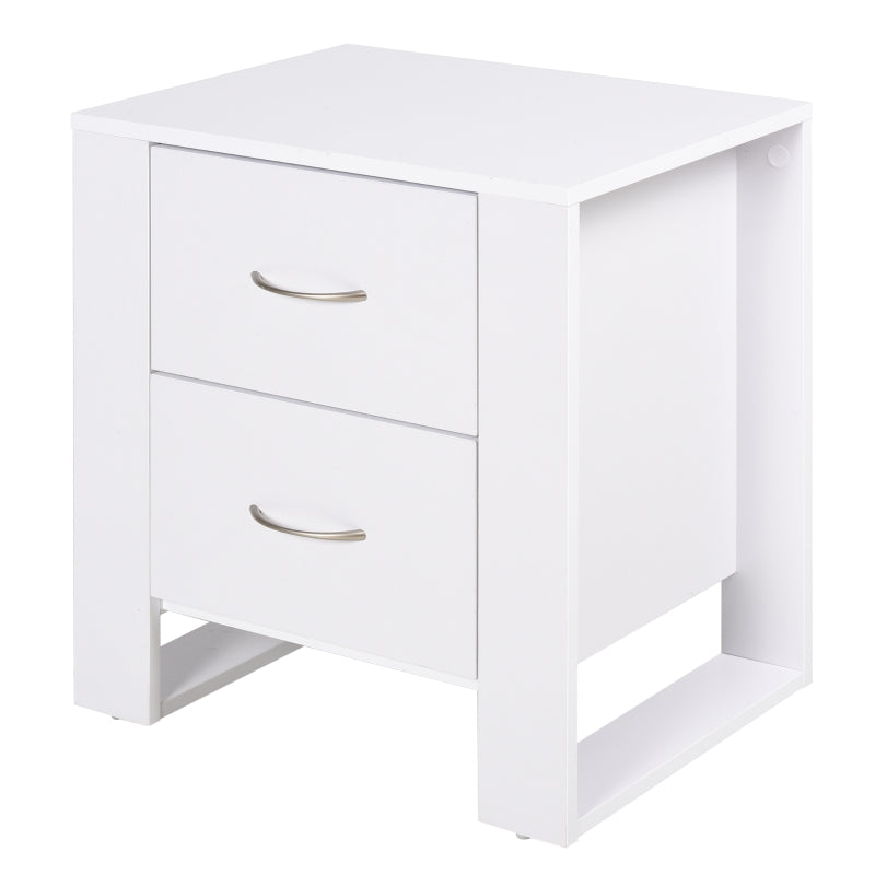 White 2-Drawer Bedside Nightstand with Elevated Base