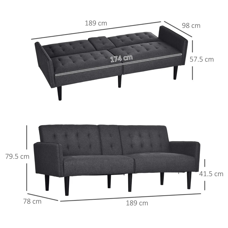 Grey Linen 3 Seater Sofa Bed with Storage and Cupholders