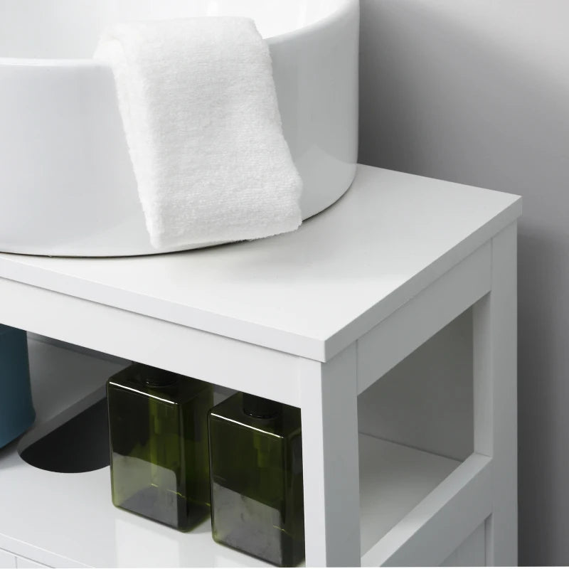 White Under Sink Cabinet with Double Doors and Shelves