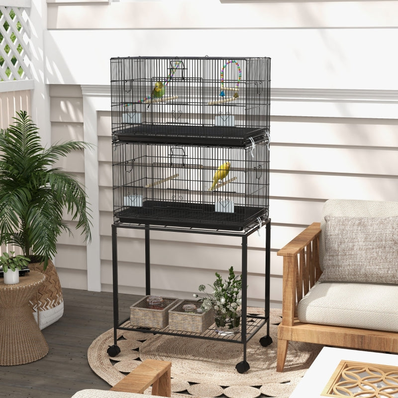 Black Two-Tier Bird Cage with Stand for Small Birds