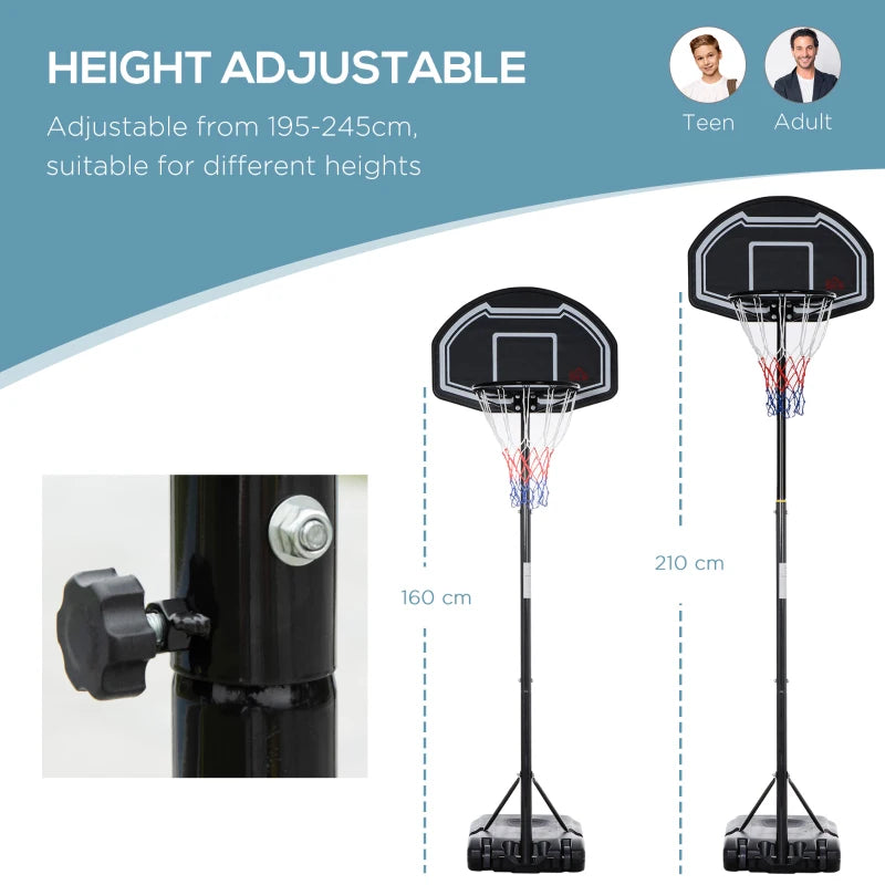Adjustable Basketball Hoop Stand with Wheels - Black