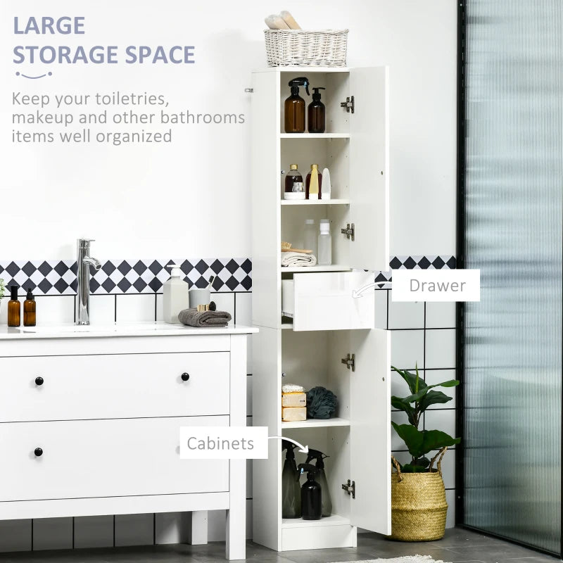 White Tall Bathroom Storage Cabinet with Adjustable Shelves