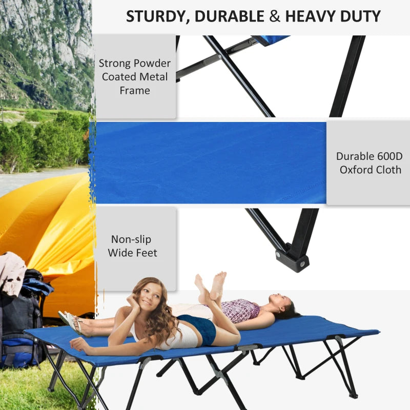 Blue Foldable Double Camping Cot with Carry Bag