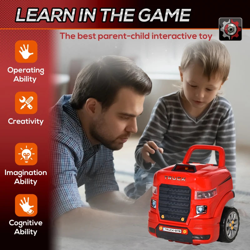 Red Kids Truck Engine Toy Set with RC Car Key