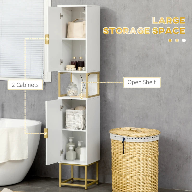 White Slim Corner Bathroom Storage Cabinet with Adjustable Shelf