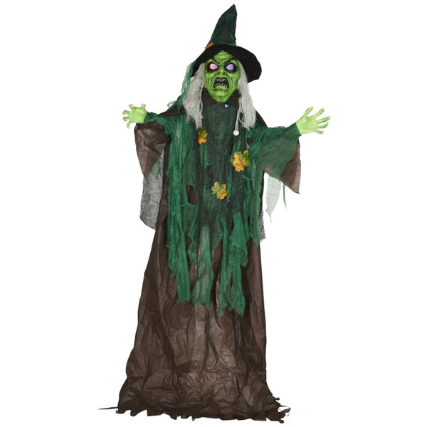 6ft Halloween Witch Decoration, Outdoor Prop with Light-Up Eyes, Sound Activated - Black