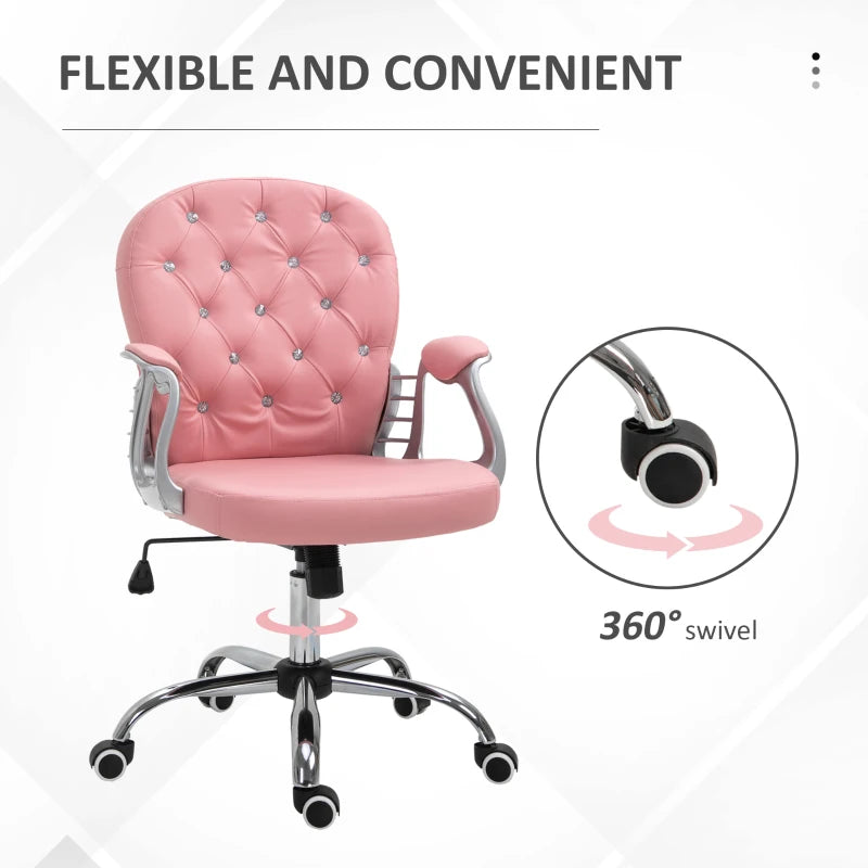 Vinsetto Pink Ergonomic Office Chair with Swivel Base & Castor Wheels