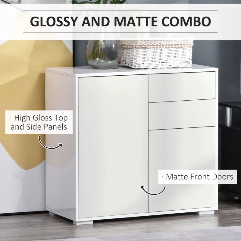 White High Gloss Sideboard with Push-Open Design and 2 Drawers