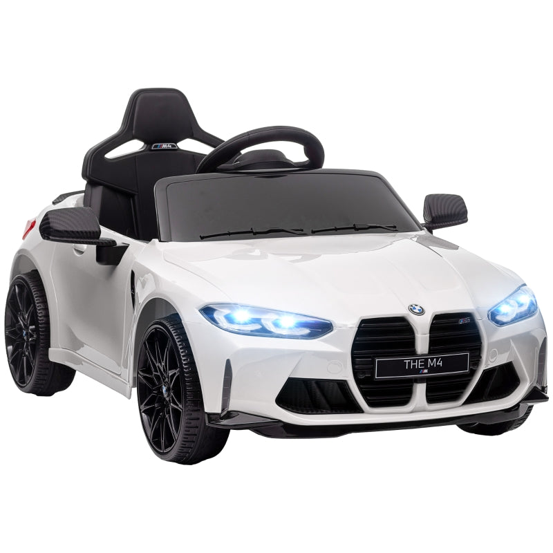 12V BMW M4 Licensed Kids Car - White with Remote Control & LED Lights