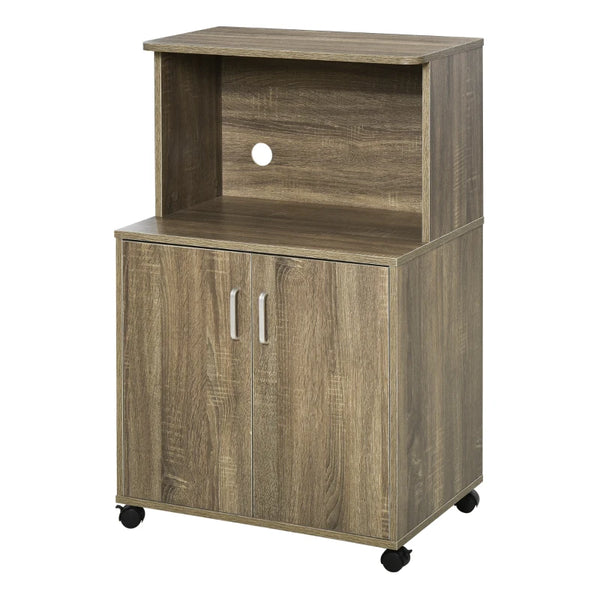 Grey Kitchen Microwave Cart with Cabinet and Locking Wheels