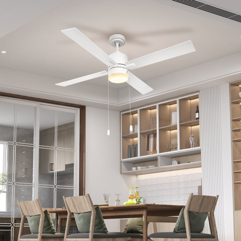 White & Natural Tone Flush Mount Ceiling Fan with LED Light