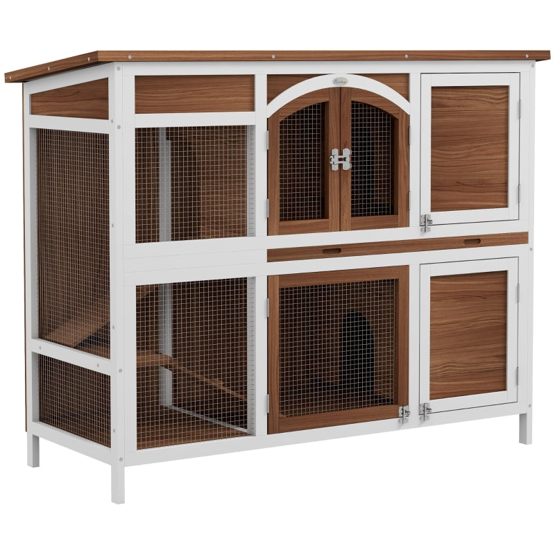 Wooden Two-Tier Pet Hutch - Openable Roof, Slide-Out Tray (Natural)