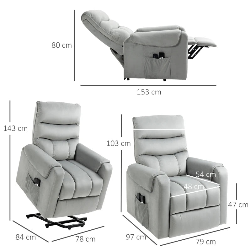 Grey Electric Power Lift Recliner with Vibration Massage and Remote Control