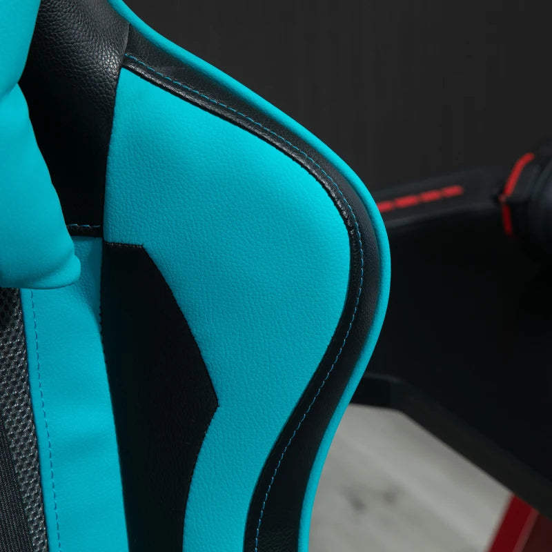 Sky Blue Racing Style Gaming Chair with Headrest and Lumbar Support