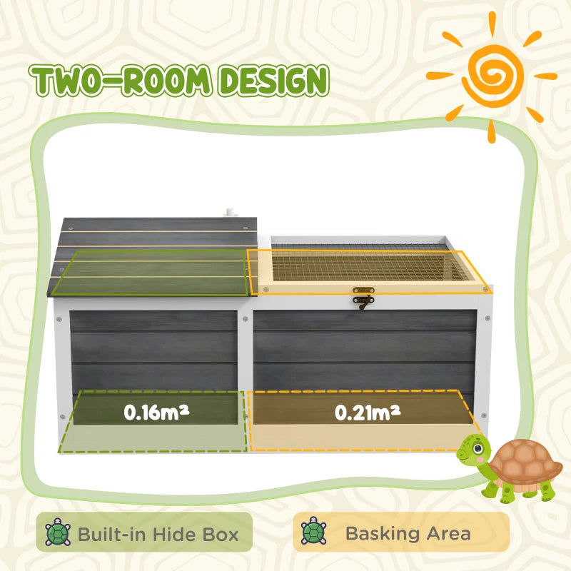 Grey Wooden Tortoise Shelter with Hide Den and Run