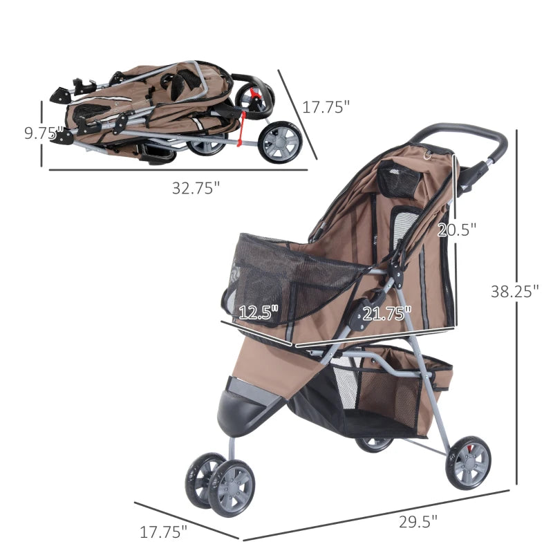 Pet Travel Stroller for Small Dogs - Coffee