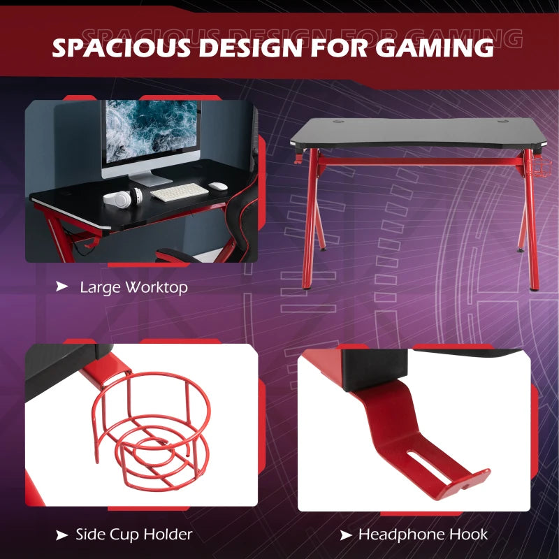 Red Gaming Desk with LED Light and Accessories