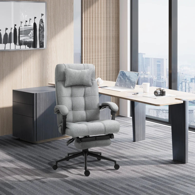 Light Grey Ergonomic Office Chair with Footrest and Armrests