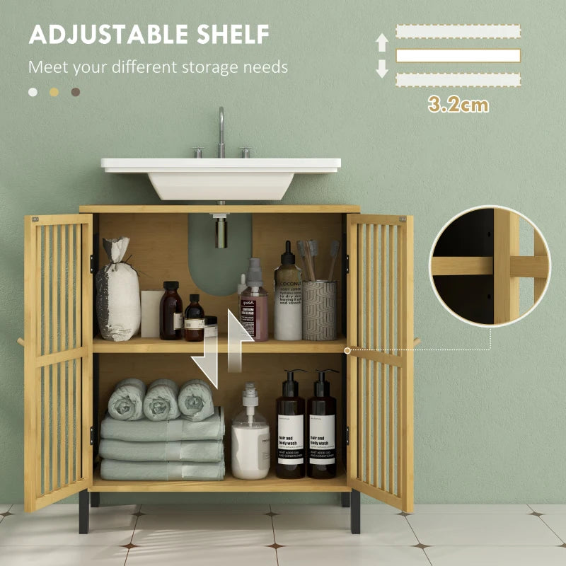 Retro Cut-Out Bamboo-Blend Under Sink Cabinet - Natural