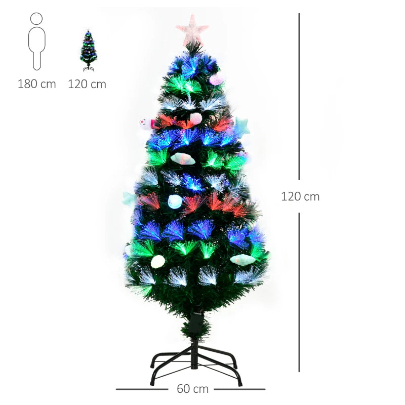 4FT Pre-Lit Green Christmas Tree with Fibre Optic Baubles and LED Lights