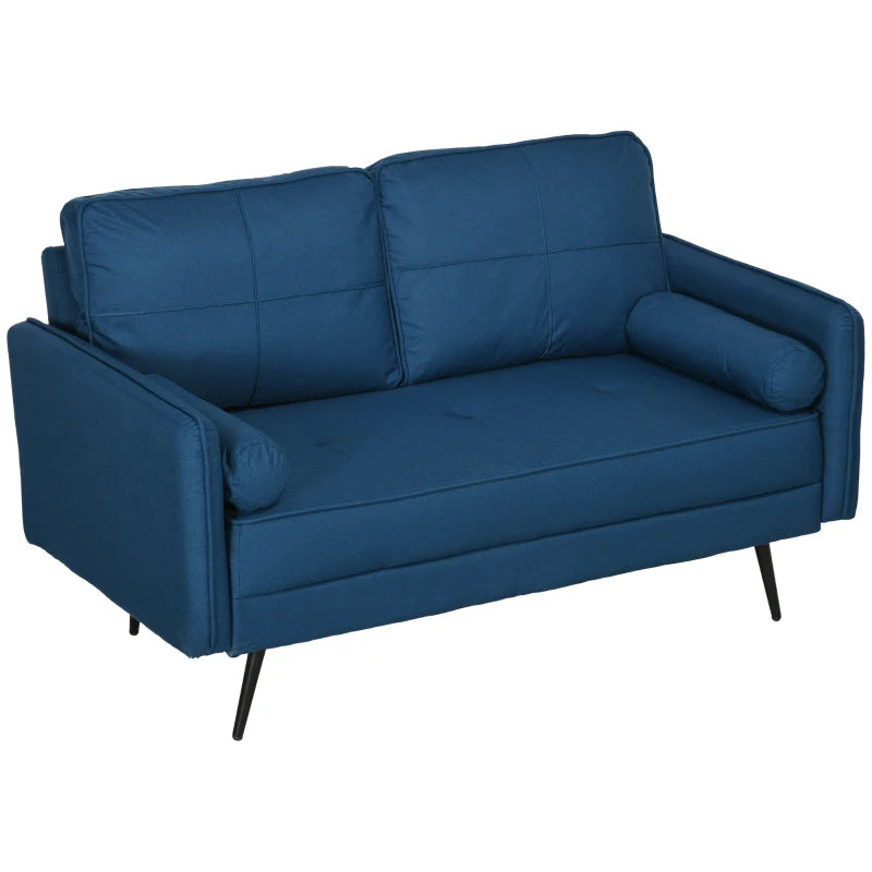 Blue Upholstered 2 Seater Loveseat Sofa with Back Cushions and Pillows