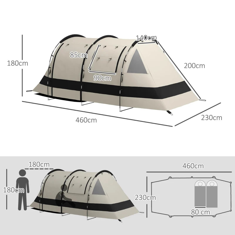 4-Person Double-Room Blackout Camping Tent Set - Khaki