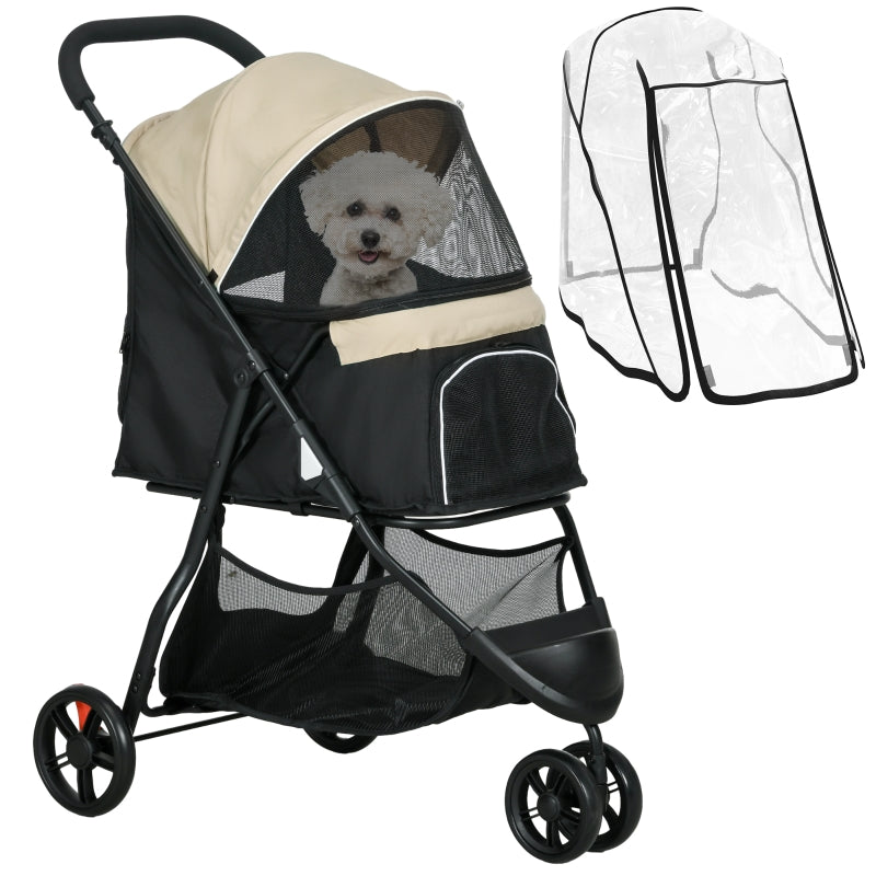 Foldable Pet Stroller with Rain Cover - Khaki, XS/S Dogs