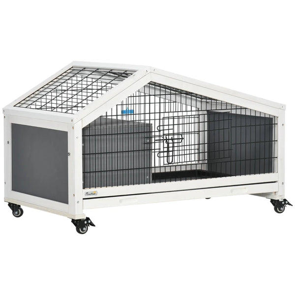 Dark Grey Small Animal Hutch with Wheels and Water Bottle