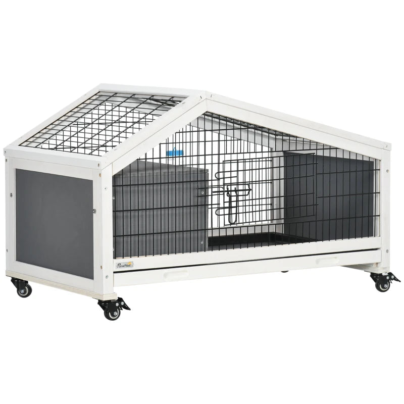 Dark Grey Small Animal Hutch with Wheels and Water Bottle