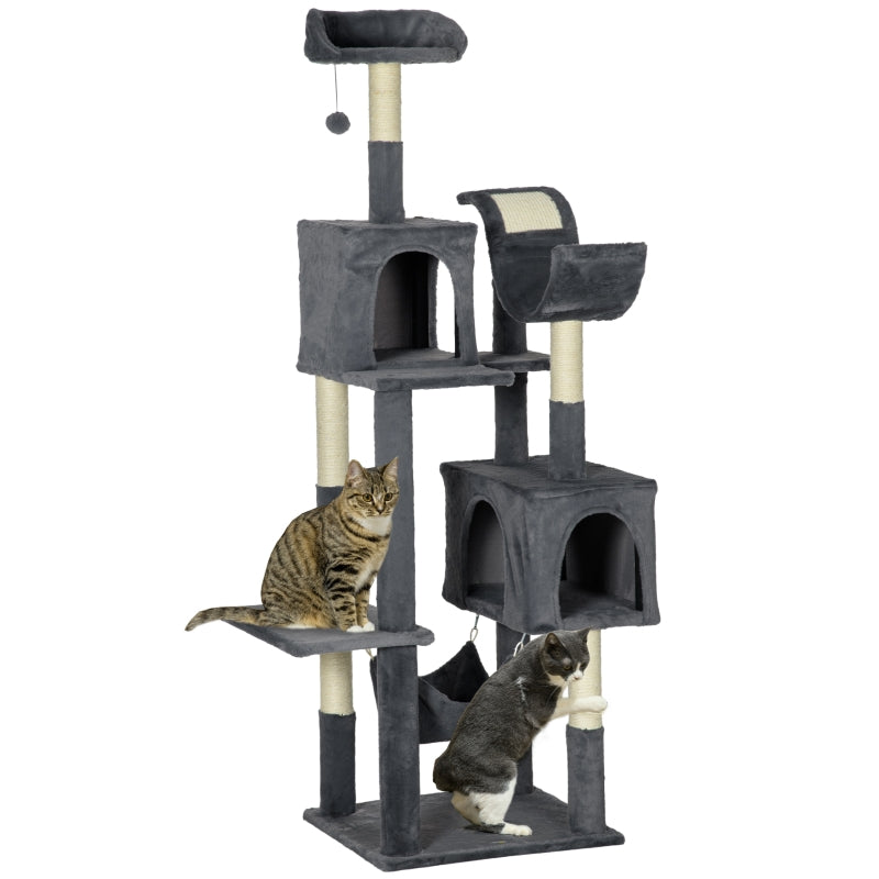 Cat Tree with Scratching Post, Hammock, Cat House - Dark Grey