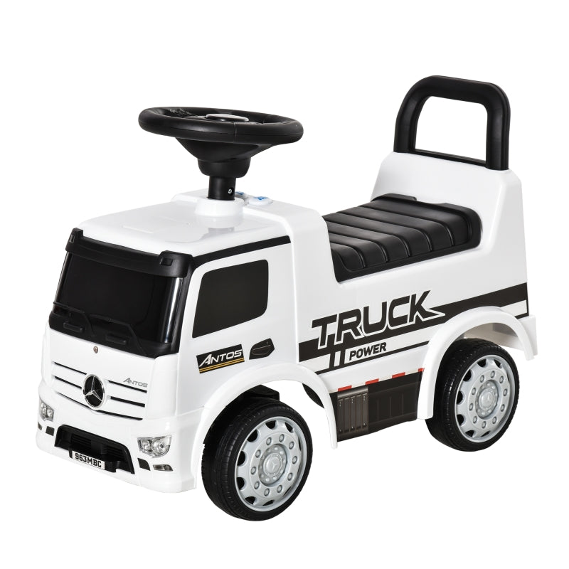 White 3-in-1 Kids Ride-On Mercedes Truck with Storage Handle