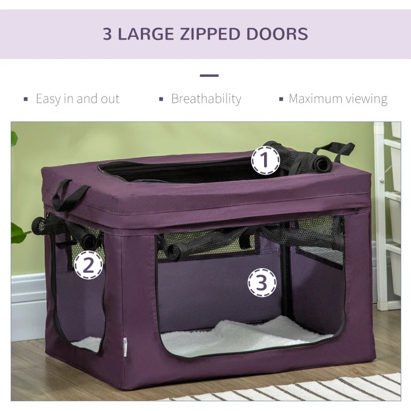 Purple Pet Carrier with Cushion for Miniature Dogs - 60cm