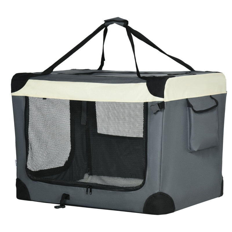 Foldable Pet Carrier with Cushion for Medium Pets - Grey