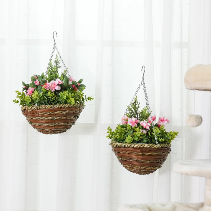 Set of 2 Purple Artificial Lisianthus Flowers Hanging Planters