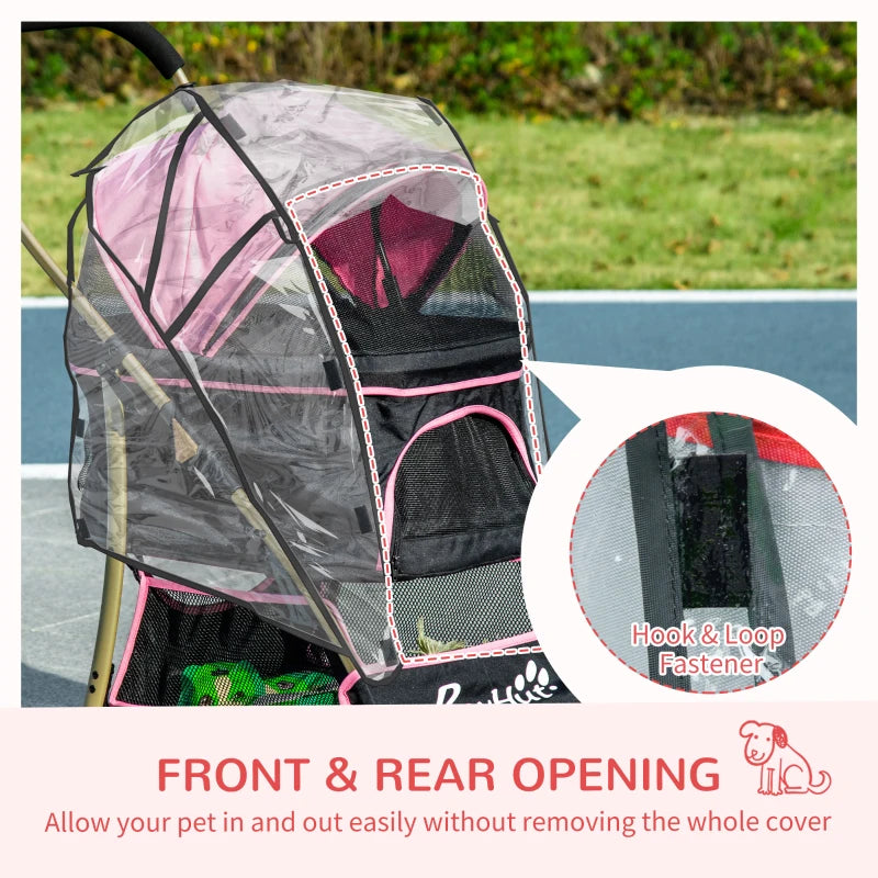 Pink Pet Stroller with Rain Cover - 3-in-1 Cat Dog Pushchair