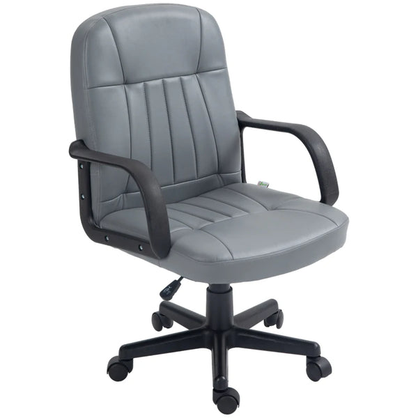 Grey Swivel Office Chair - PU Leather Desk Gaming Seater