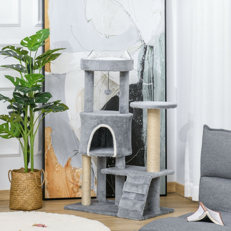 Cat Tree Tower with Scratching Posts and Perch - Light Grey