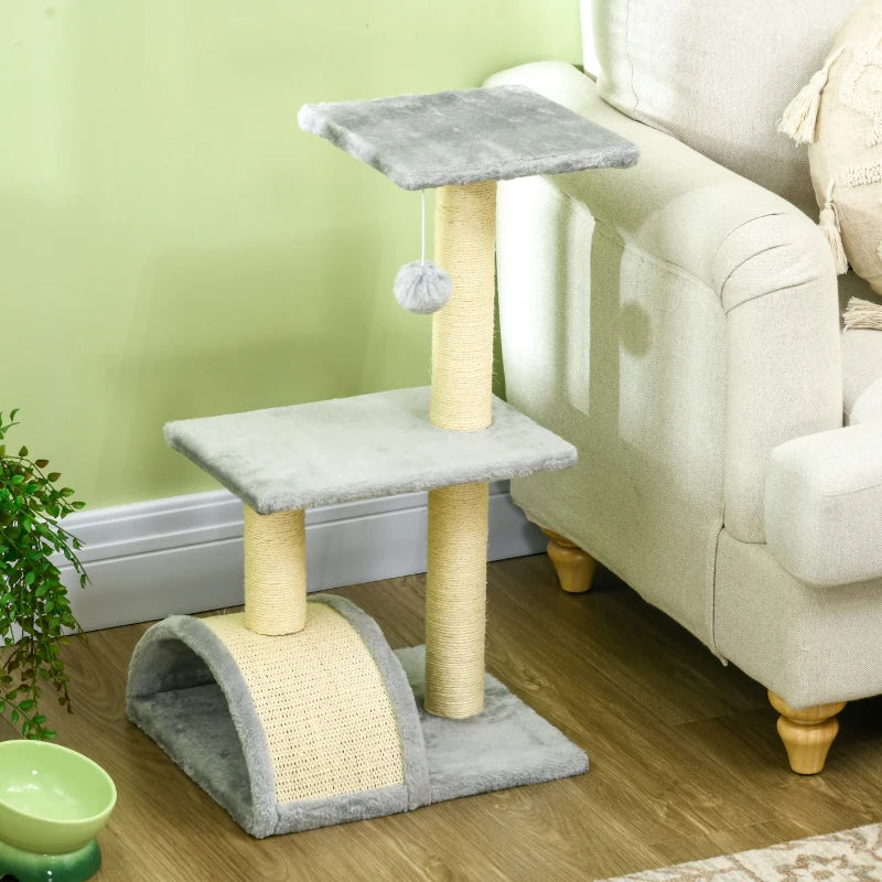 72cm Cat Tree with Scratching Post & Pad - Light Grey